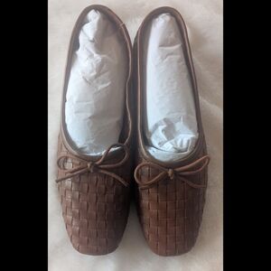 Quince Handwoven Italian Leather Square Toe Ballet Flat Cognac 7